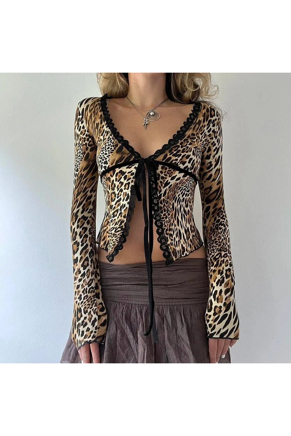 Leopard Lace-up Crop Top Shoptery