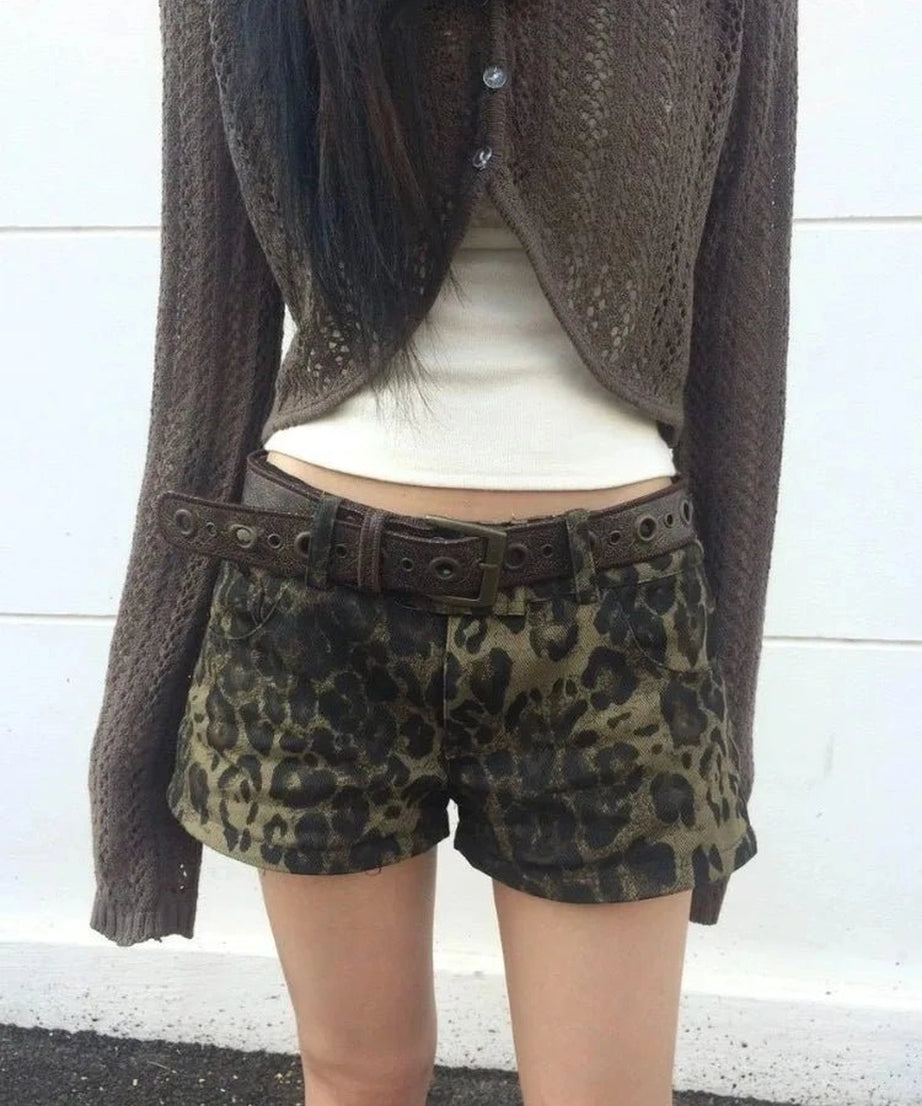 Leopard Print Denim Shorts - Jean Shorts