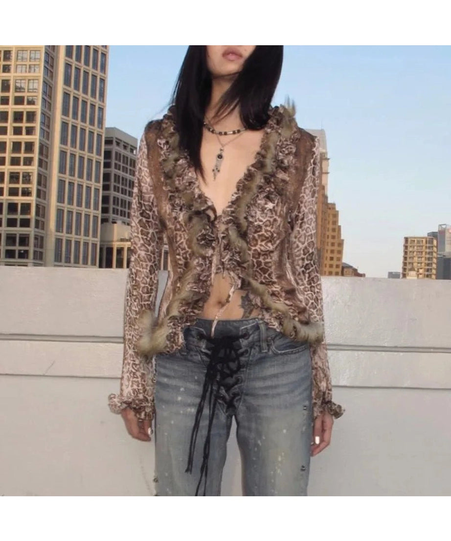 Leopard Print Fur Shirt - Shirts & Tops