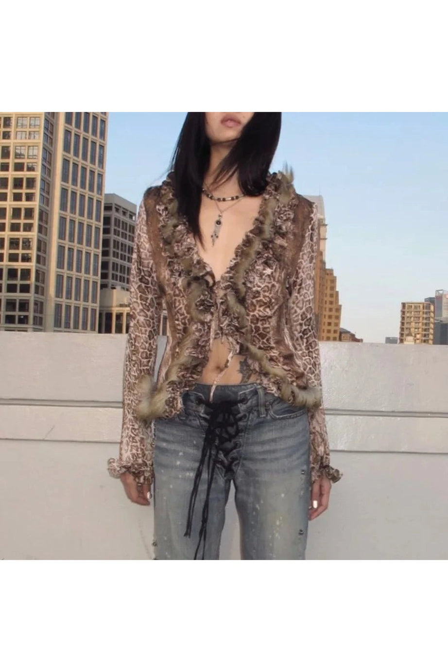 Leopard Print Fur Shirt - Shirts & Tops