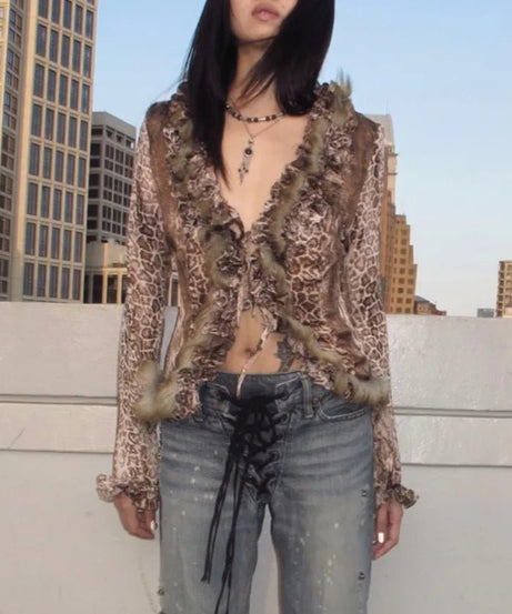 Leopard Print Fur Shirt - Shirts & Tops