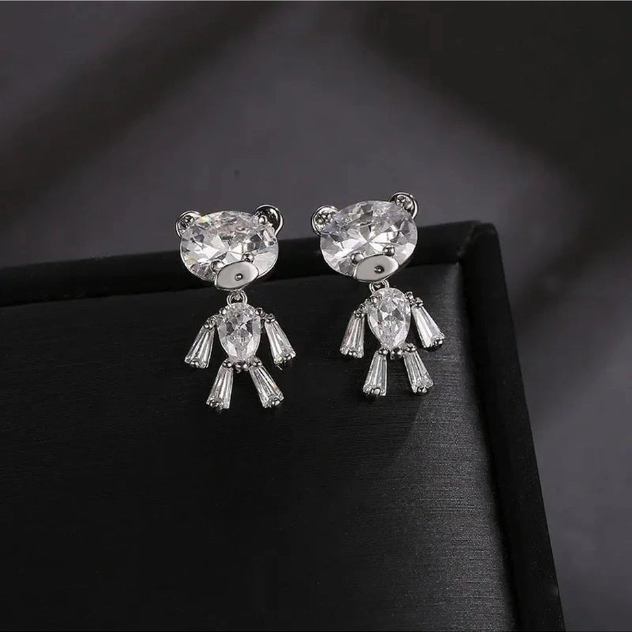 Edgy Little Bear Zirconia Stud Earrings 925 Silver Shoptery