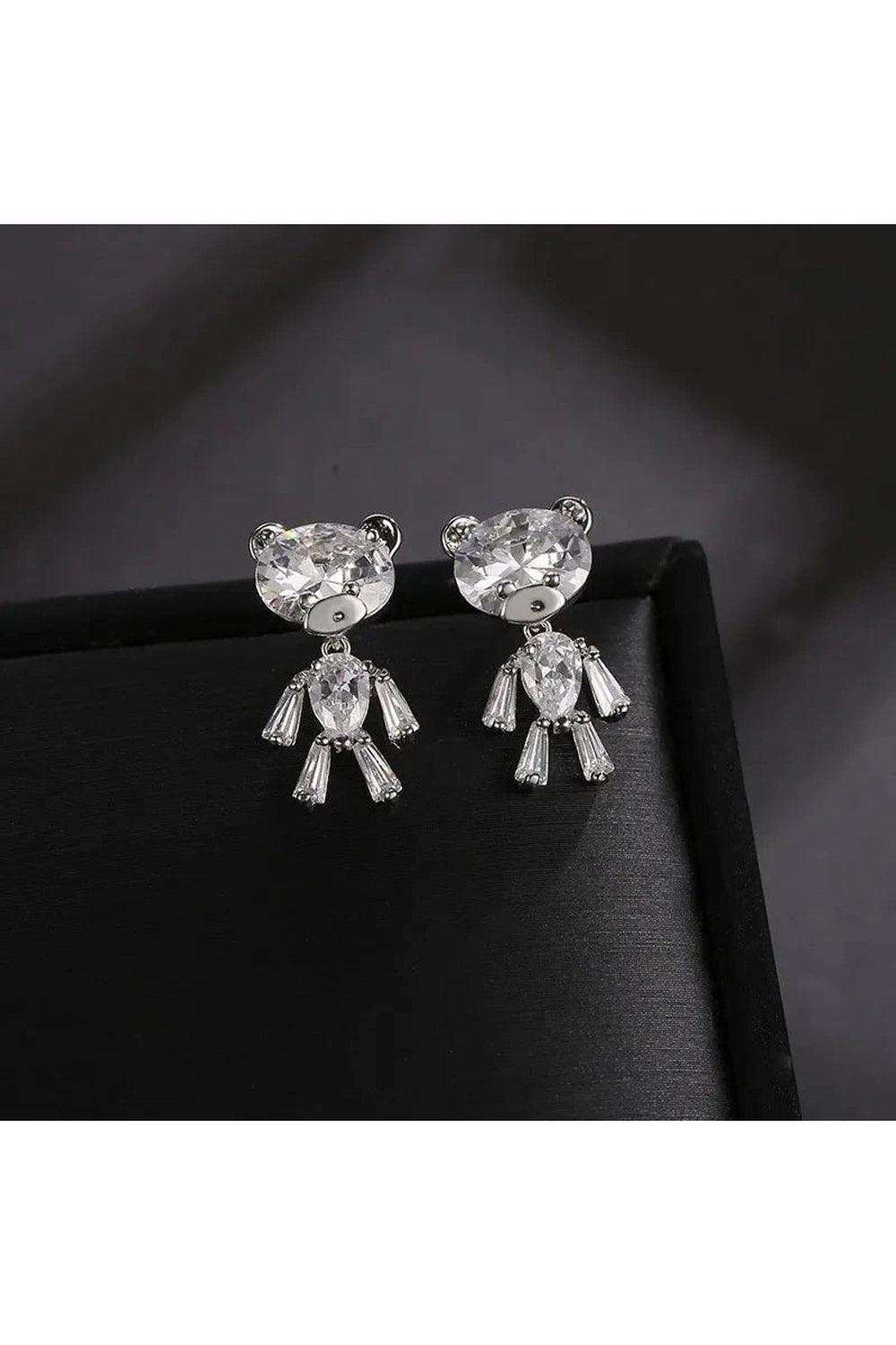 Edgy Little Bear Zirconia Stud Earrings 925 Silver Shoptery
