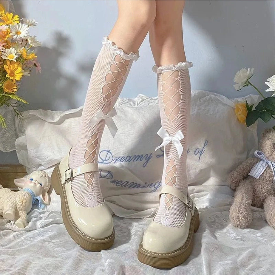 Kawaii Bow Lace Calf Socks Shoptery