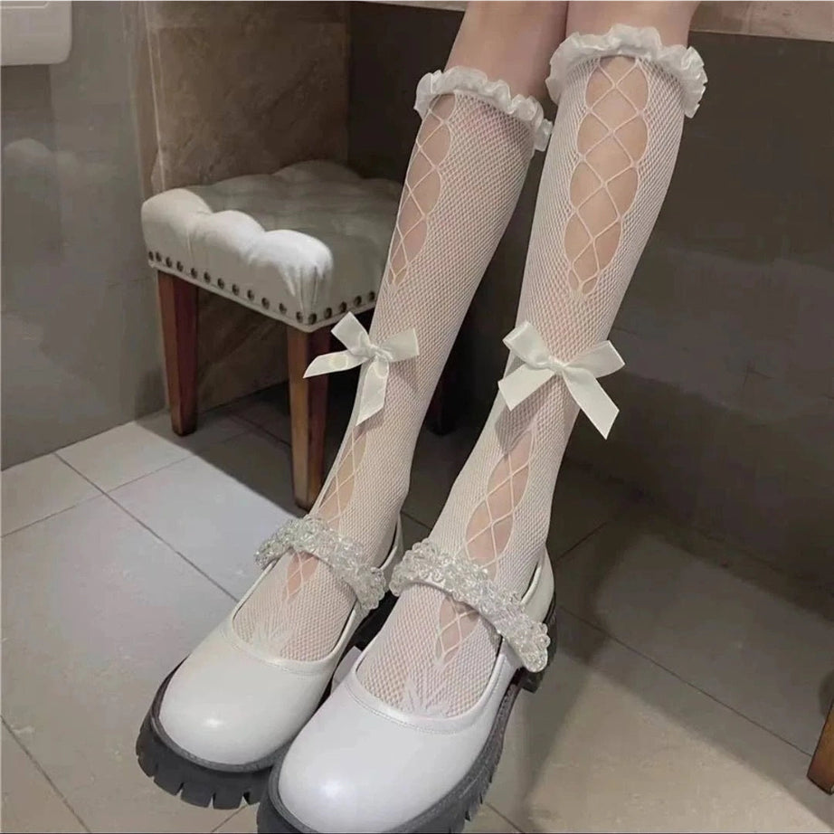 Kawaii Bow Lace Calf Socks Shoptery