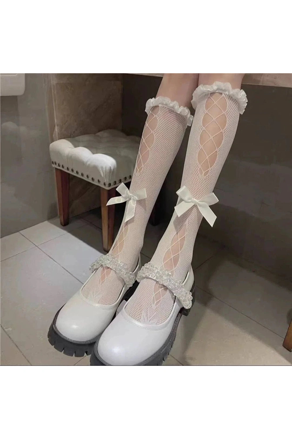 Kawaii Bow Lace Calf Socks Shoptery