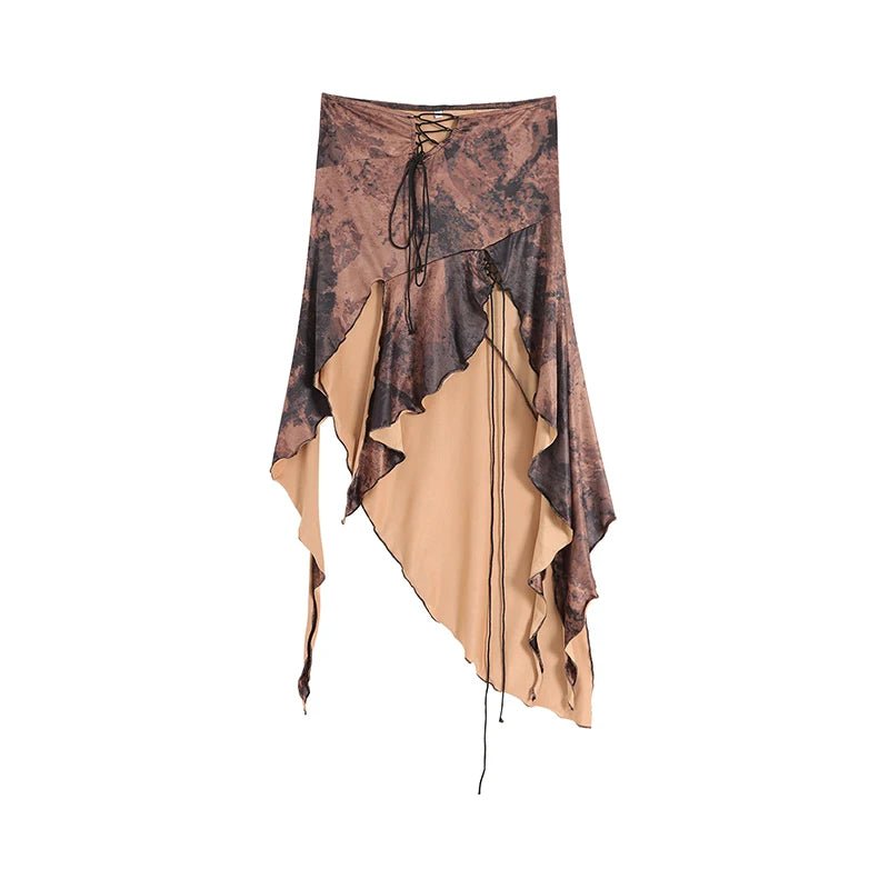 Long Irregular Brown Skirt -