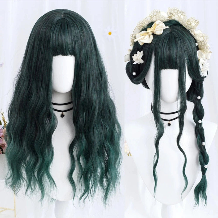 Kawaii Long Wavy Purple Wig Green CHINA 26inches Shoptery
