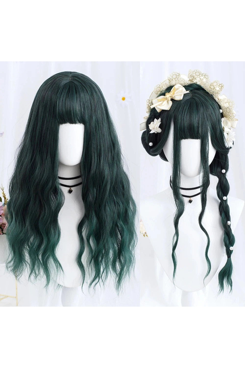 Kawaii Long Wavy Purple Wig Green CHINA 26inches Shoptery
