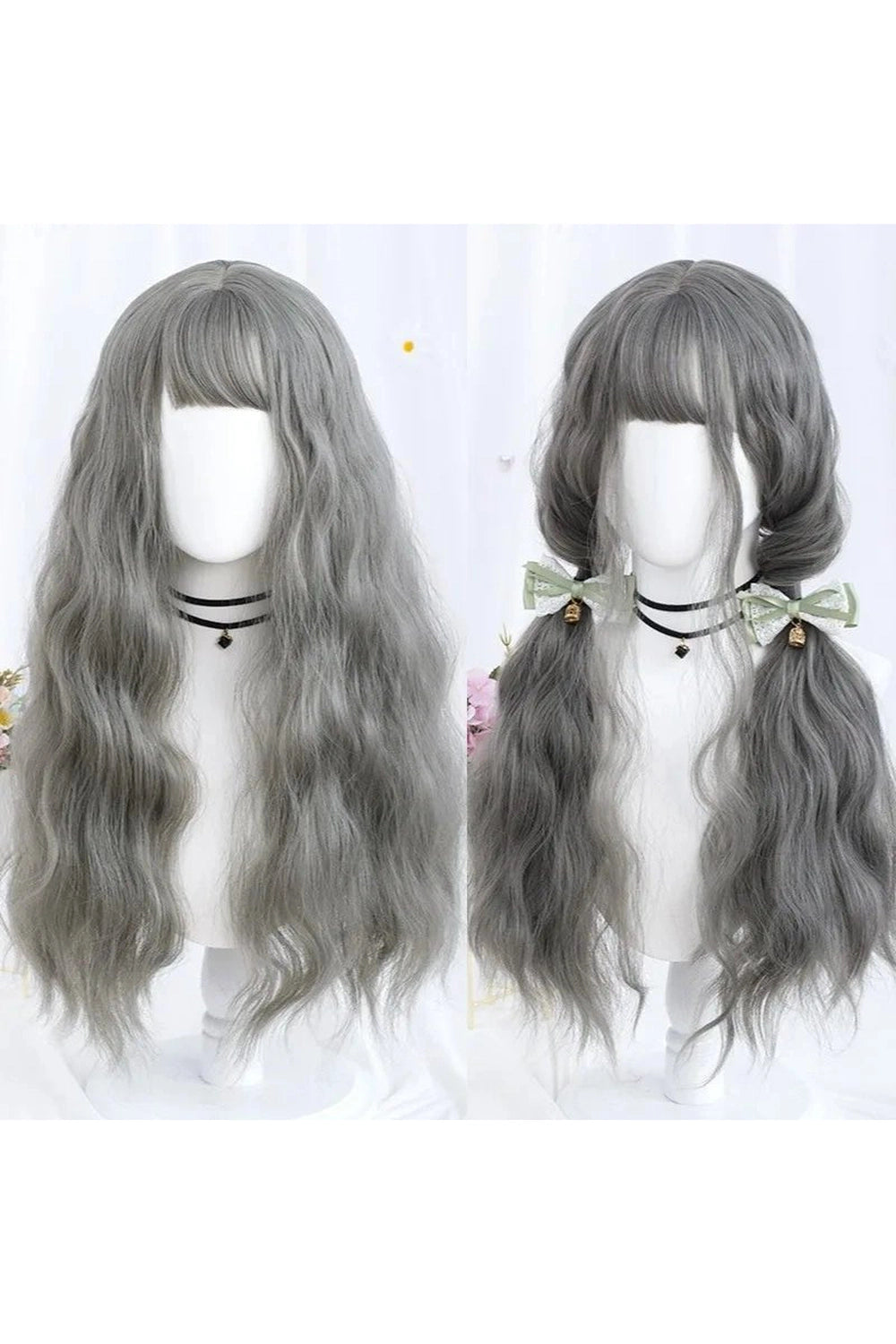 Kawaii Long Wavy Purple Wig Gray Blue CHINA 26inches Shoptery