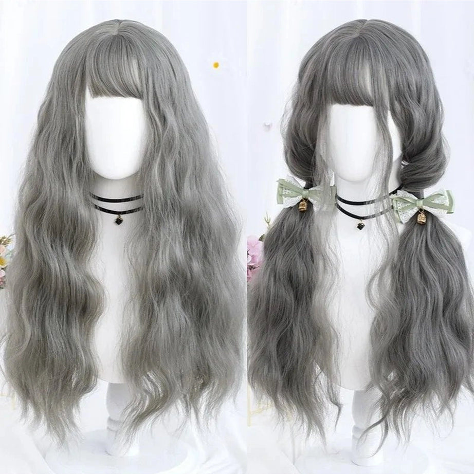 Kawaii Long Wavy Purple Wig Gray Blue CHINA 26inches Shoptery