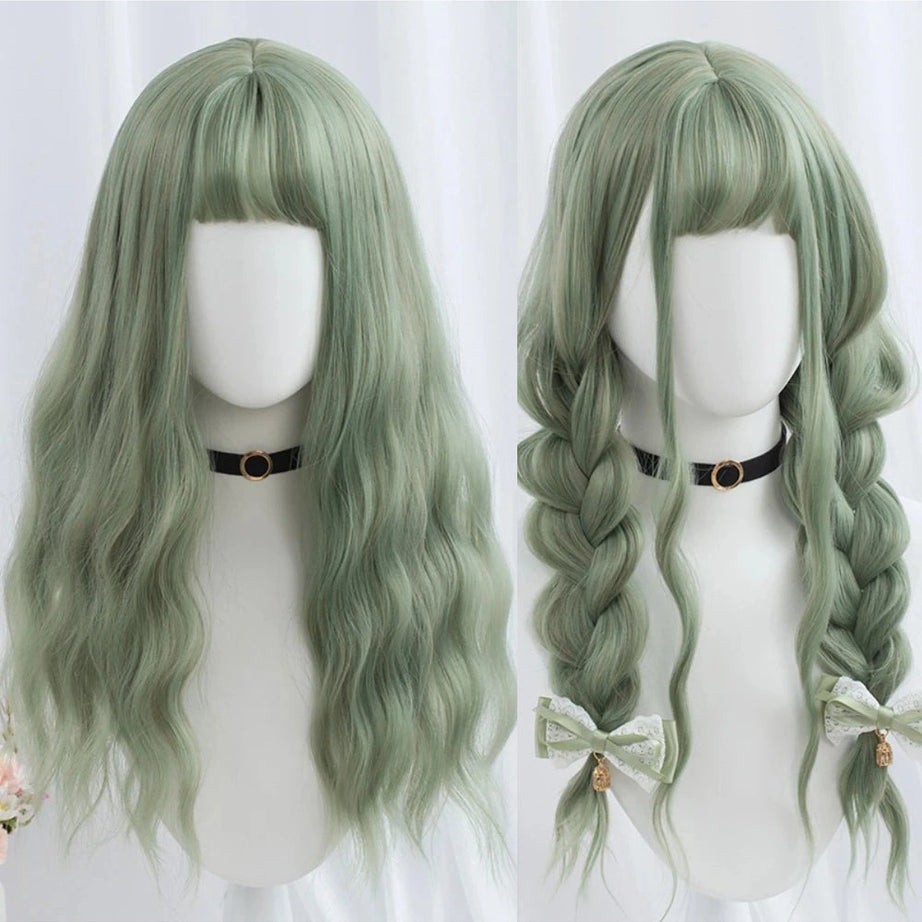 Kawaii Long Wavy Purple Wig green wig CHINA 26inches Shoptery