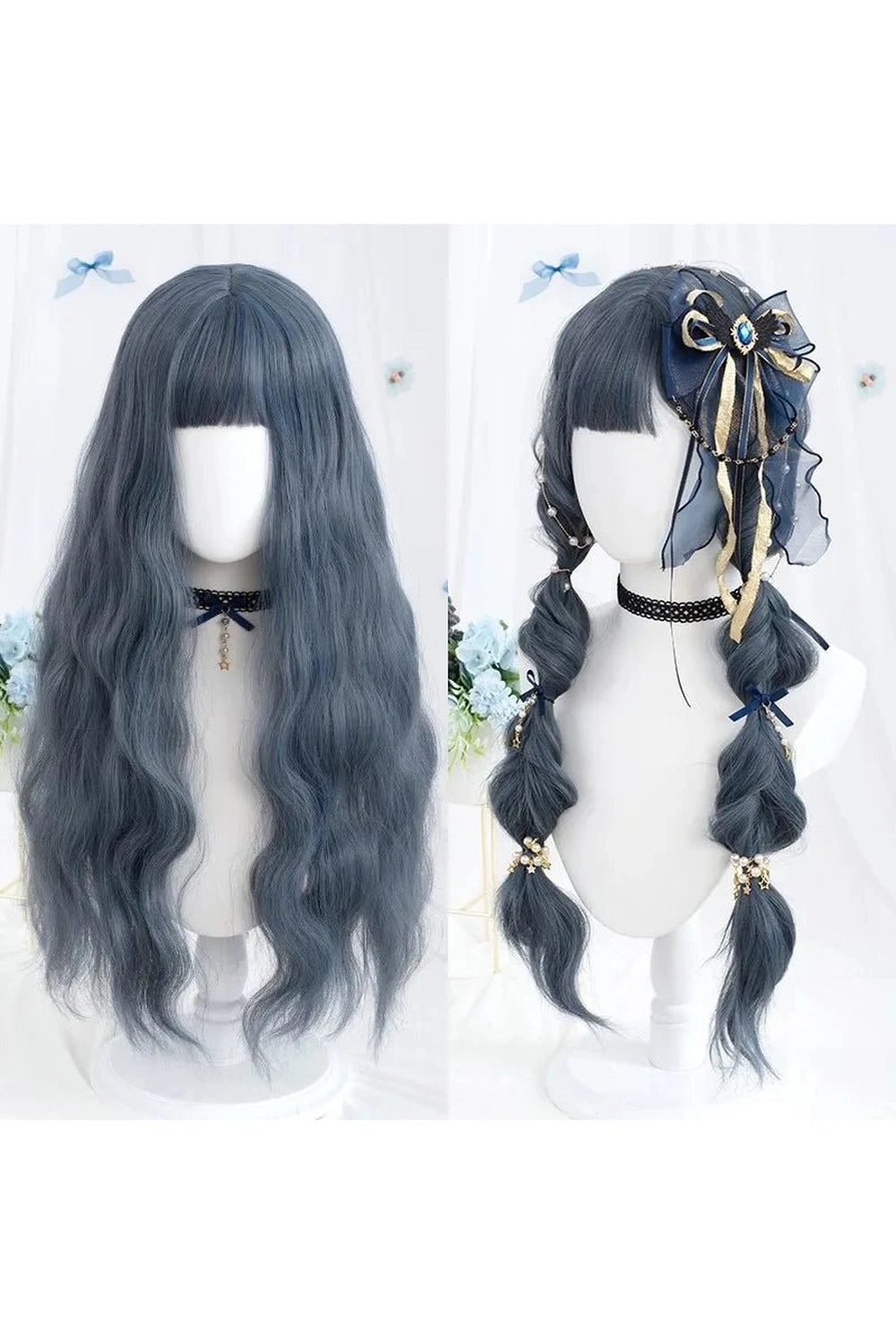 Kawaii Long Wavy Purple Wig Blue CHINA 26inches Shoptery