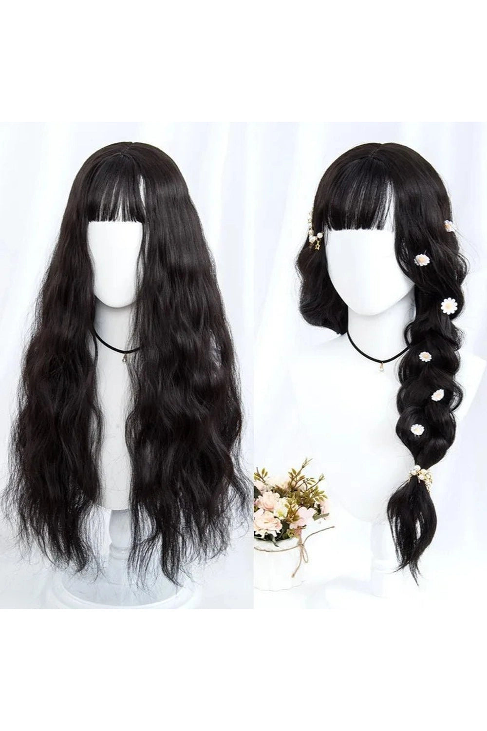 Kawaii Long Wavy Purple Wig Natural Black CHINA 26inches Shoptery