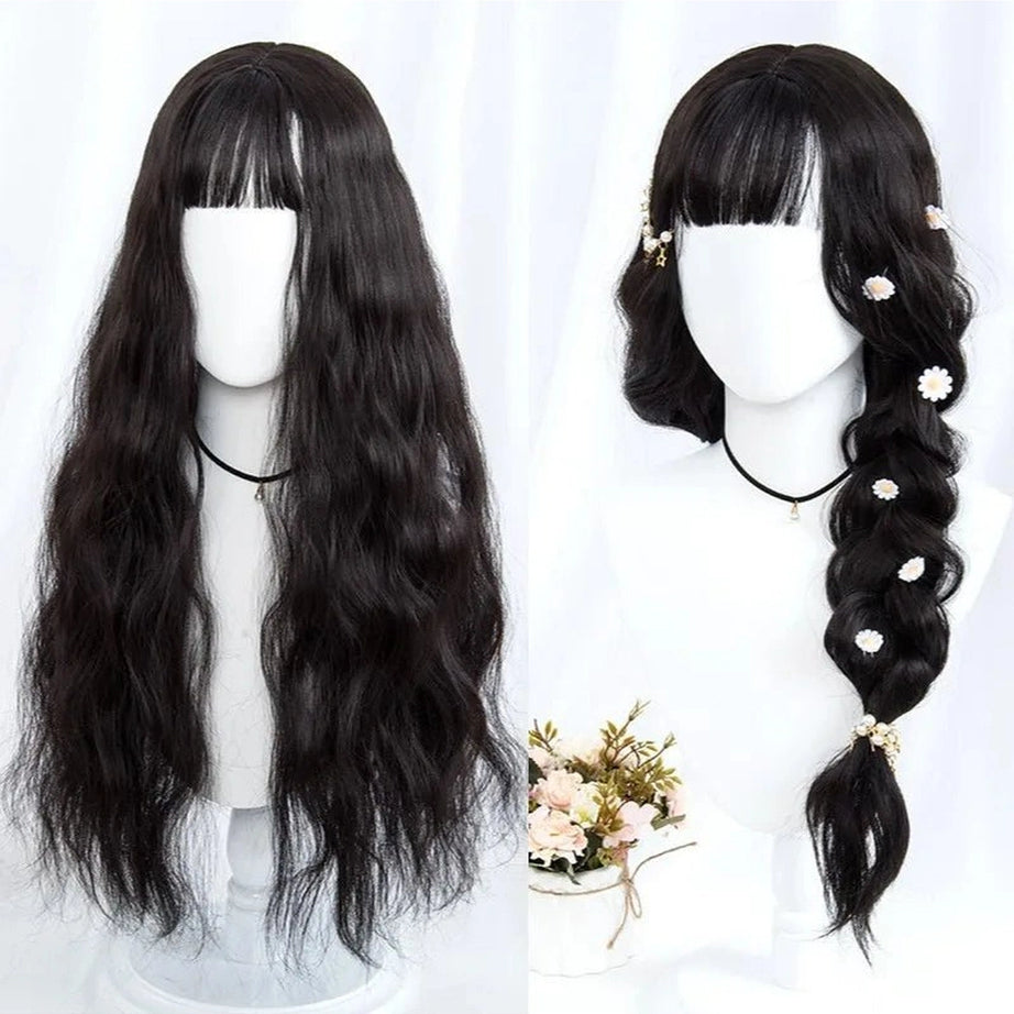 Kawaii Long Wavy Purple Wig Natural Black CHINA 26inches Shoptery