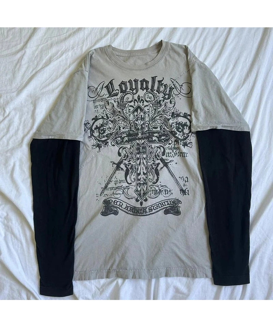 Loyalty Gothic Cross Layered T-Shirt - T-Shirts