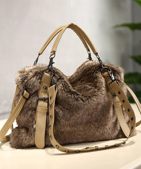 Luxe Faux Fur Studded Handbag - Handbags