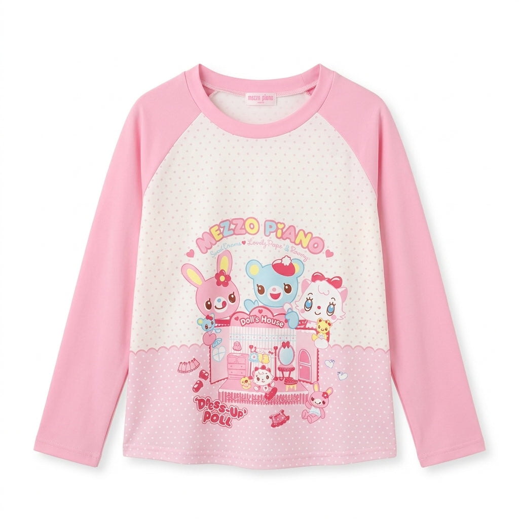 Decora Mezzo Piano Kawaii Character Raglan Long Sleeve Tee Pink Shoptery