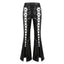 Visual Kei Lace-Up Faux Leather Flare Trousers with Eyelets Shoptery