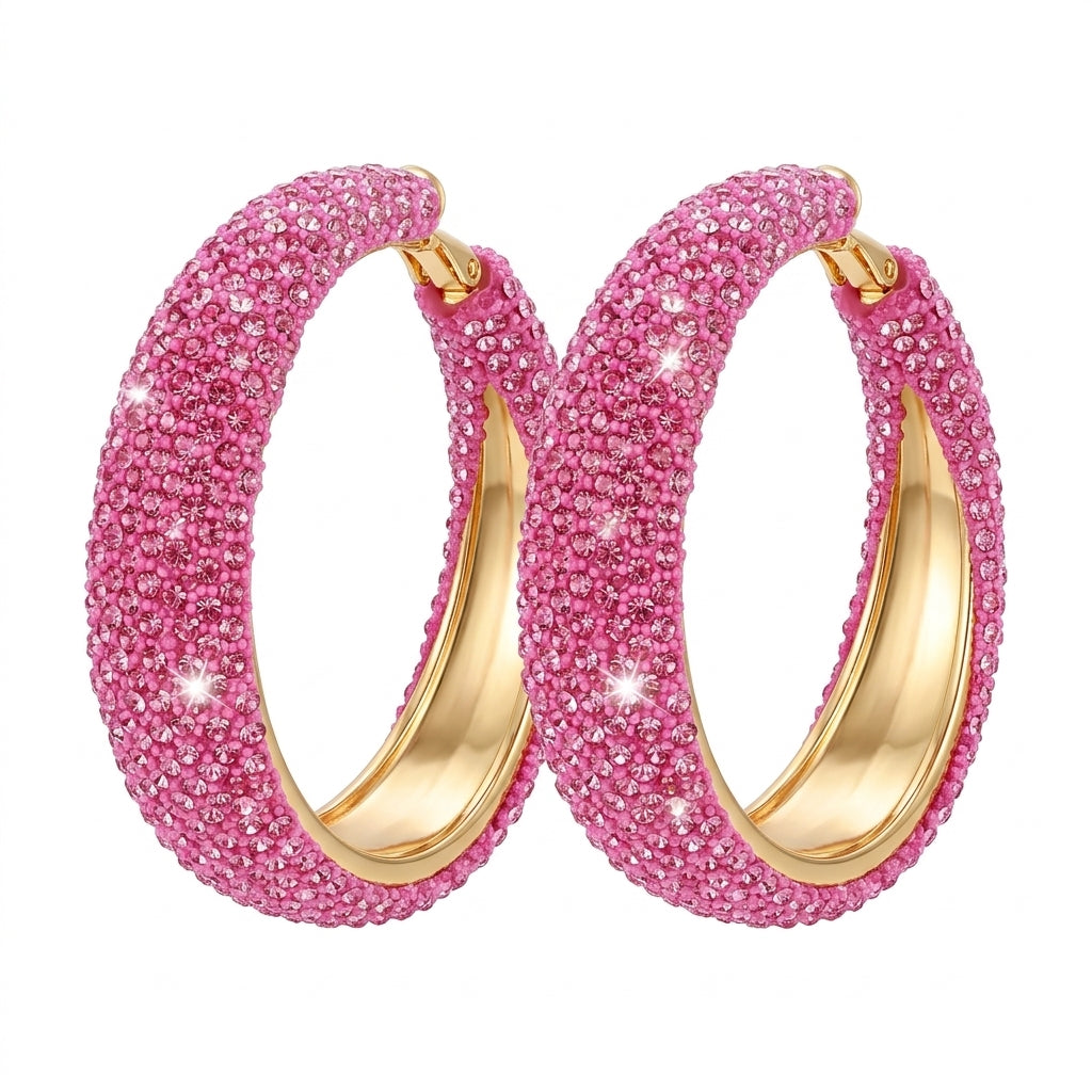Gyaru Pavé Crystal Statement Hoop Earrings in Hot Pink Shoptery Main image