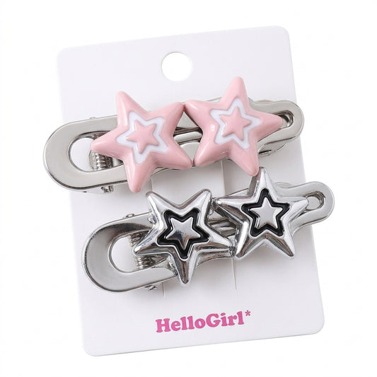 Decora Triple Star Hair Clip Barrette Set Pink Silver Shoptery