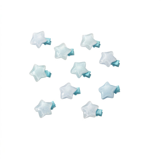 Decora Glitter Star Mini Hair Clips in White & Blue — Set of 10 Shoptery