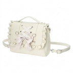 Jirai Kei Ruffle Bow Lace-Up PU Leather Satchel Crossbody Bag beige Shoptery