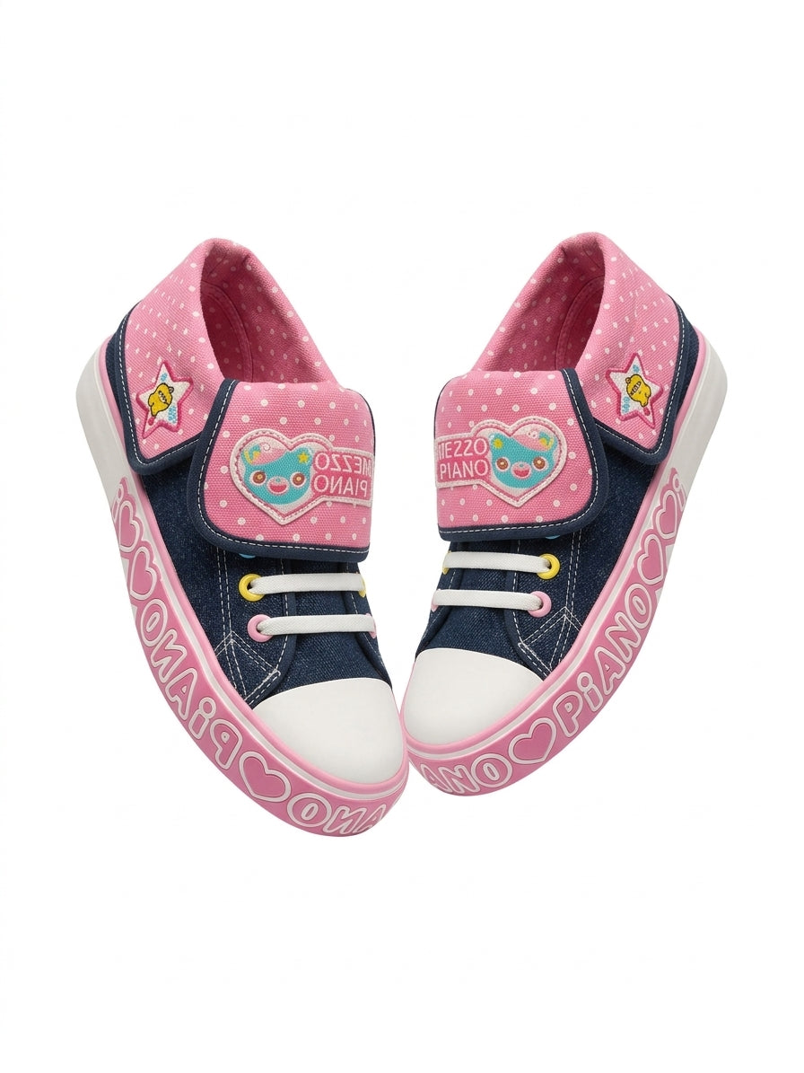 Decora Denim & Pink Polka Dot Kawaii High-Top Sneakers Shoptery