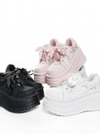 Jirai Kei Satin Ribbon Lace Trim Platform Chunky Sneakers Shoptery