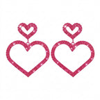 Jirai Kei Double Heart Glitter Drop Earrings in Hot Pink Shoptery