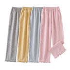 Fairy Kei Pastel Gingham Ruffle-Hem Lounge Pants Shoptery