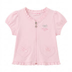 Fairy Kei Pastel Pink Heart Bow Zip Ribbed Cardigan by Mezzo Piano Pink Shoptery