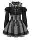 Jirai Kei Gingham Lace-Up Corset Dress with Off-Shoulder Lace Blouse 2-piece set Shoptery