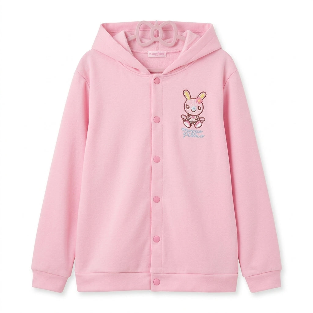 Fairy Kei Mezzio Piano Bunny Embroidered Snap-Front Hoodie as photo Shoptery