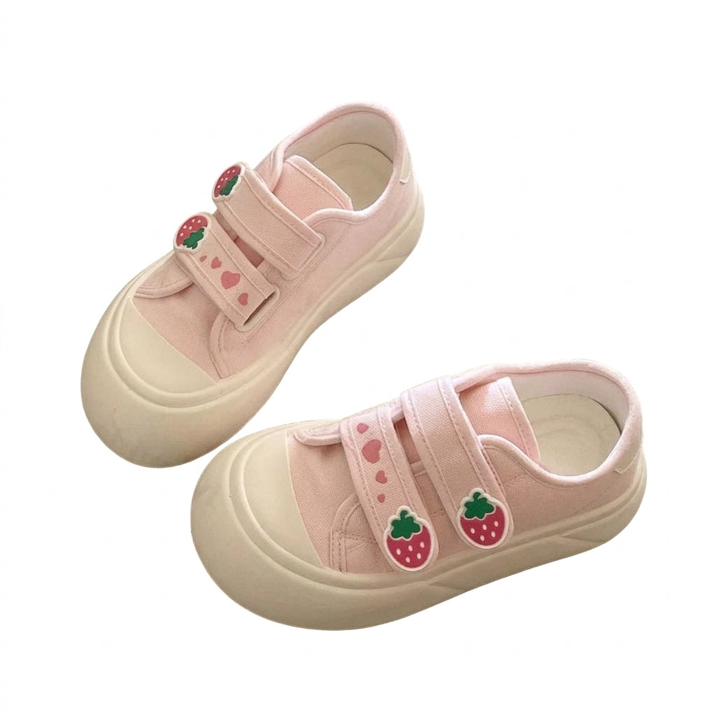 Fairy Kei Strawberry Canvas Platform Sneakers with Velcro Straps Shoptery