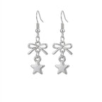 Fairy Kei Silver Bow & Star Charm Drop Earrings Default Title Shoptery