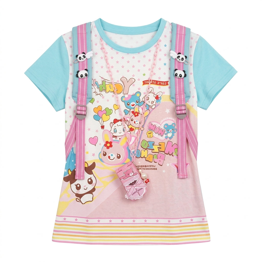 Decora Kawaii Pastel Backpack Print Graphic Tee with Charms photo color Shoptery