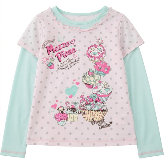 Fairy Kei Mezzo Piano Sweet Cupcake Layered Long Sleeve Top Shoptery