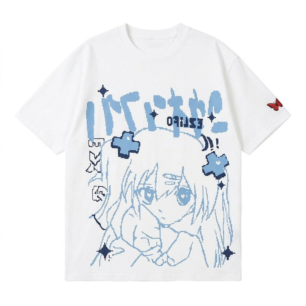 Menhera Pixel Anime Girl Graphic Oversized Cotton Tee white Shoptery Main image