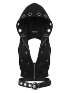 Visual Kei Cross Stud Eyelet Hooded Crop Vest with Belt Black Shoptery