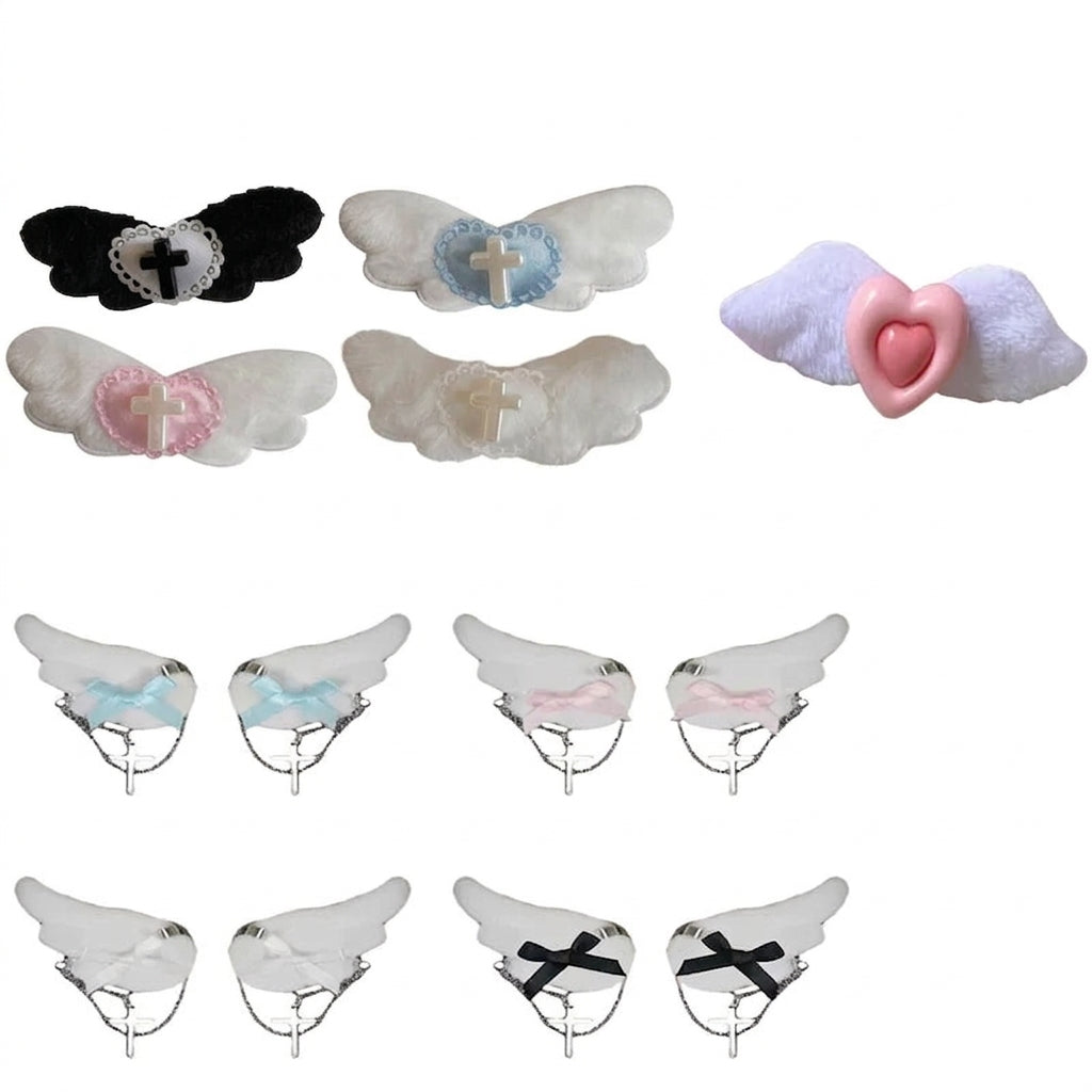 Decora Angel Wing Hair Clip with Cross Heart & Bow Accessories White Shoptery Main image