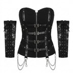 Visual Kei Black Buckle Harness Corset Top with Lace Arm Warmers black Shoptery