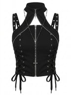 Visual Kei Cross Chain Zip Lace-Up Cutout Crop Tank Top Black Shoptery
