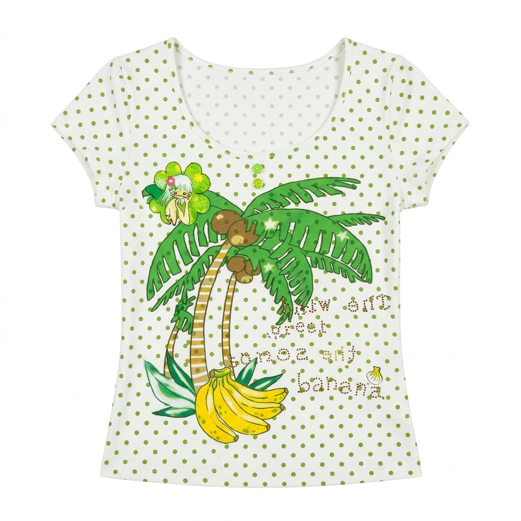 Fairy Kei Tropical Palm Tree Glitter Polka Dot Kawaii T-Shirt t-shirt Shoptery