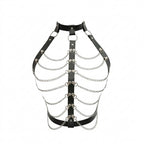 Visual Kei PU Leather Body Harness with Silver Chain Detail A Shoptery
