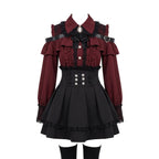 Jirai Kei Cold Shoulder Ruffle Blouse & High-Waist Pleated Skirt Set Suit 1 Shoptery