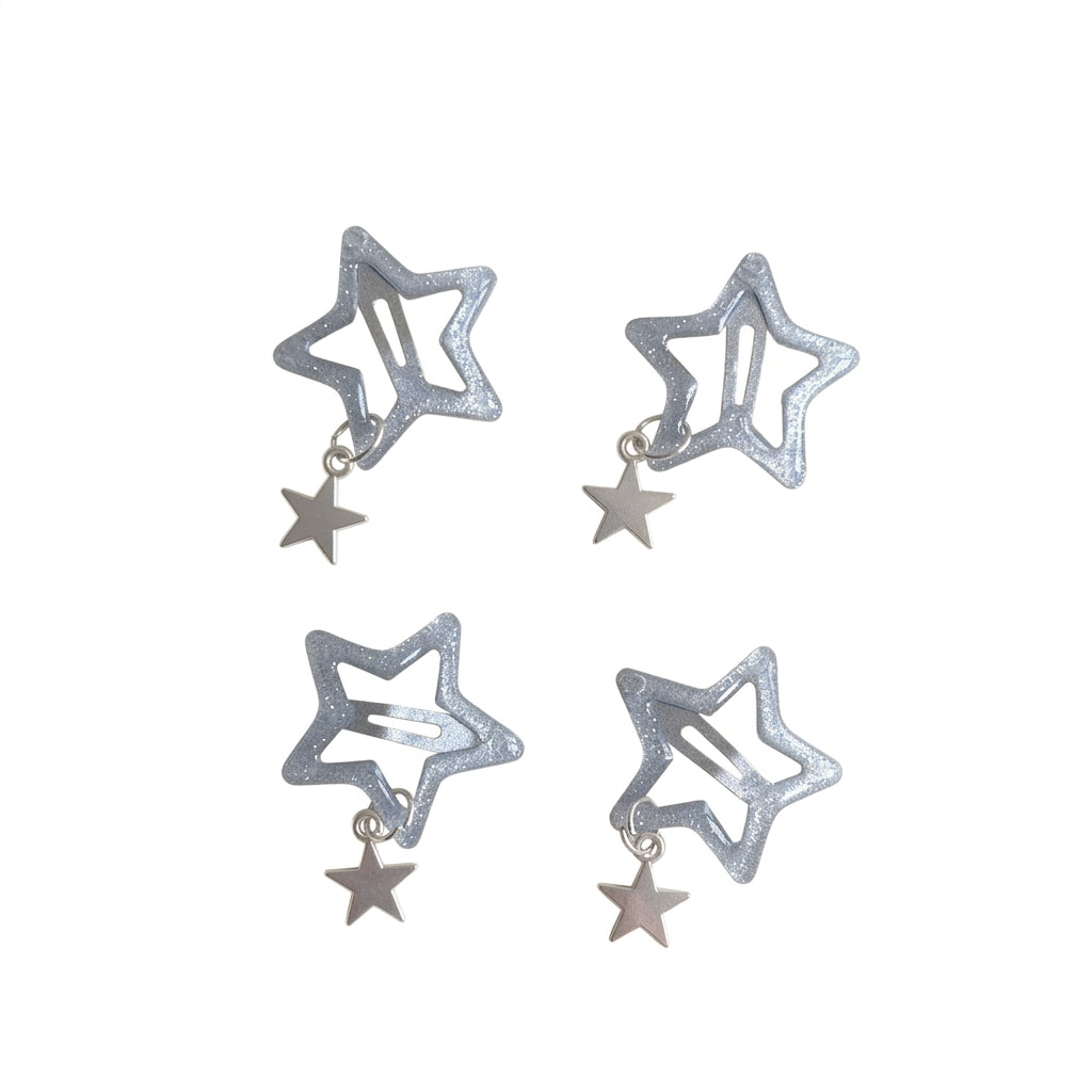 Decora Glitter Star Snap Hair Clips with Charm — Set of 4 4PCS Shoptery