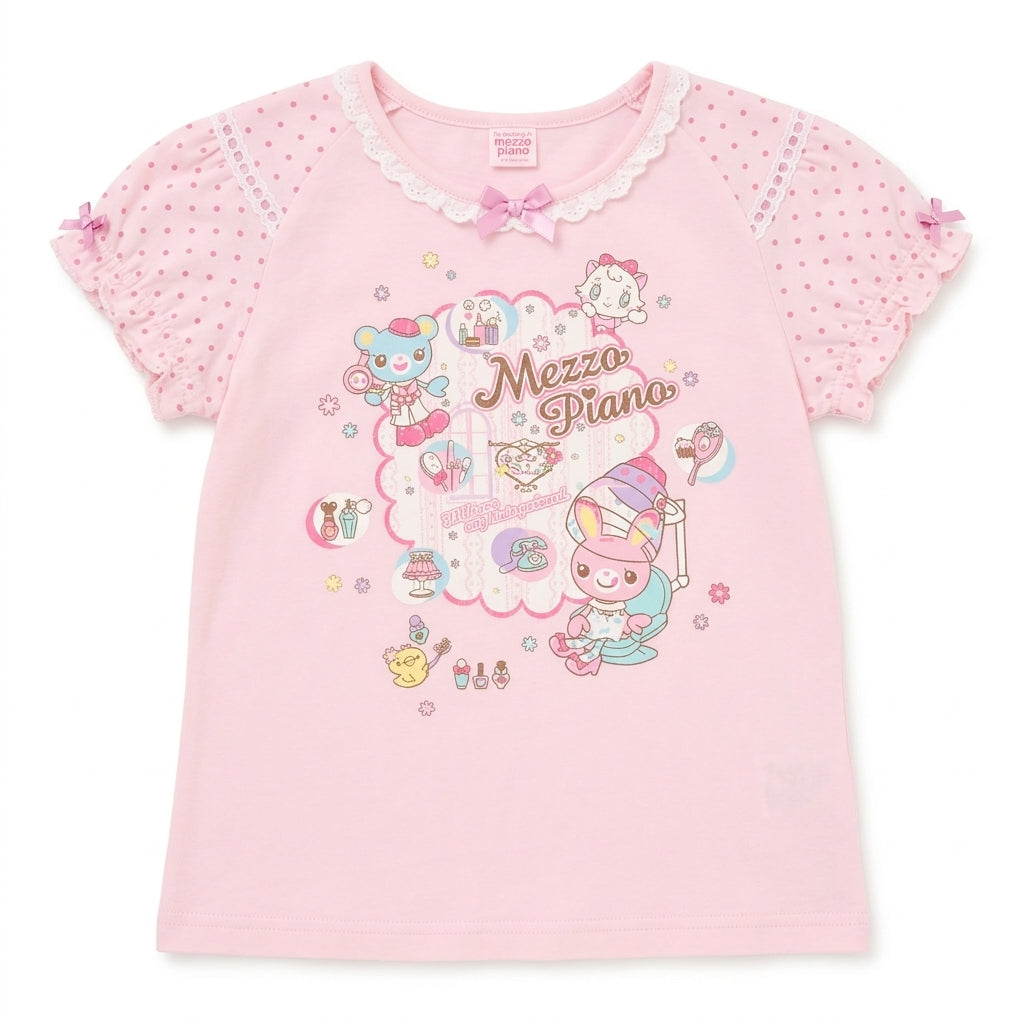 Fairy Kei Mezzo Piano Kawaii Mascot Lace Bow Pink Tee Shoptery