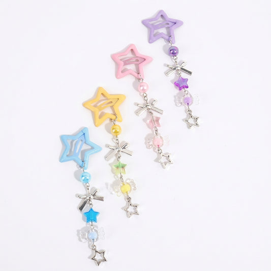 Decora Pastel Star Beaded Bow Dangle Hair Clips Set of 4 Shoptery