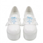 Menhera White Platform Loafers with Cross and Bow Details SKY BLUE Shoptery
